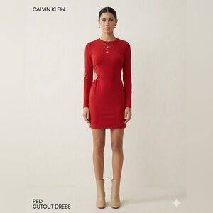 Calvin Klein Red Long-Sleeve Bodycon Mini Dress with Side Cutout